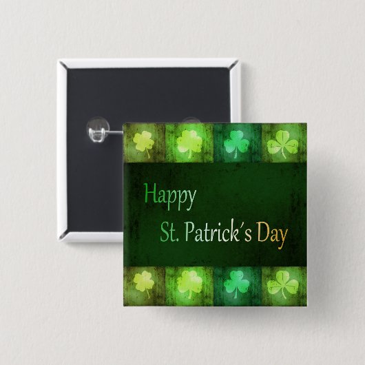 Badge Carré 5 Cm Grungy St. Patrick's Day Shamrocks - Bouton (Devant & derrière)