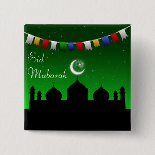 Badge Carré 5 Cm Guirlande colorée d'Eid Mubarak