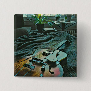 Badge Carré 5 Cm Guitare acoustique