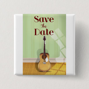 Badge Carré 5 Cm Guitare Acoustique Vintage Sauvegarder la Date