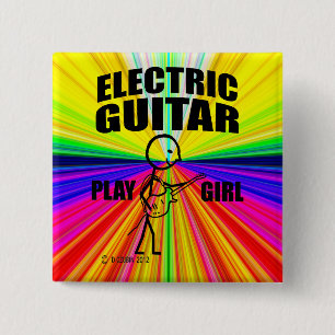 Badge Carré 5 Cm Guitare électrique Jouer fille
