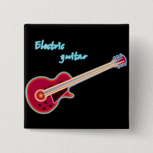Badge Carré 5 Cm Guitare électrique néon musique rock rétro 80