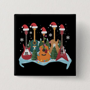 Badge Carré 5 Cm Guitare Rétro Drôle Noël Arbre Fêtes De Noël