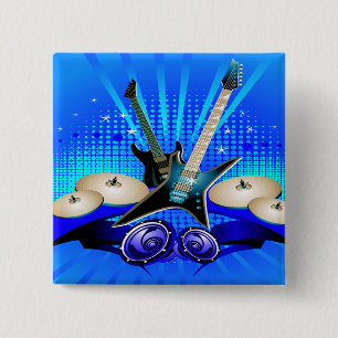 Badge Carré 5 Cm Guitares électriques, tambours et haut-parleurs