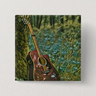 Badge Carré 5 Cm Guitariste Birthday