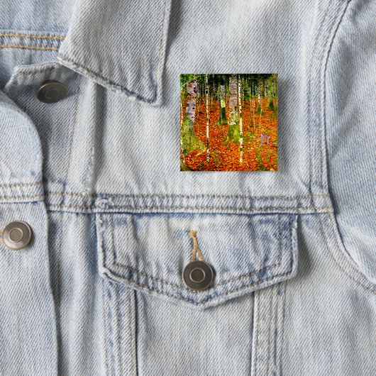 Badge Carré 5 Cm Gustav Klimt Birch Trees (En situation)