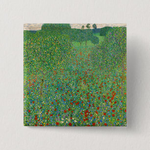 Badge Carré 5 Cm Gustav Klimt - Champ de coquelicots