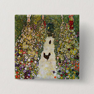 Badge Carré 5 Cm Gustav Klimt - Chemin de jardin avec poules