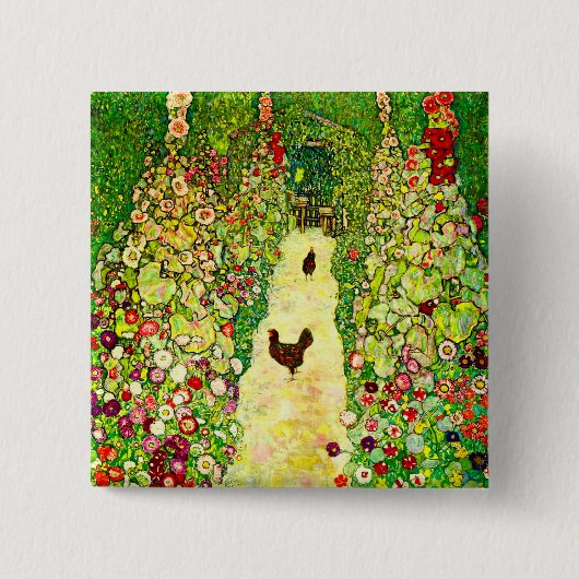 Badge Carré 5 Cm Gustav Klimt Garden with Chickens (Devant)