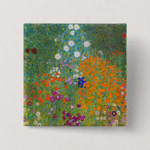 Badge Carré 5 Cm Gustav Klimt - Jardin des fleurs