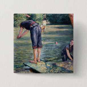 Badge Carré 5 Cm Gustave Caillebotte - Baigneurs au bord de l'Yerre