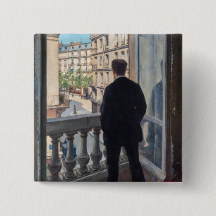 Badge Carré 5 Cm Gustave Caillebotte - Homme à la fenêtre