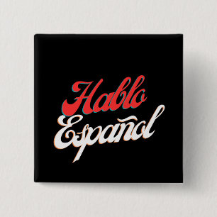 Badge Carré 5 Cm Hablo Español Noir, Rouge blanc Je parle espagnol