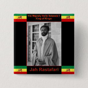 Badge Carré 5 Cm Haile Selassie le lion de Judah, Jah Rastafari