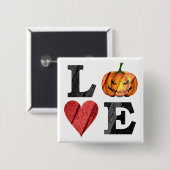 Badge Carré 5 Cm Halloween AMOUR avec effrayant Jack o'lantern (Devant & derrière)