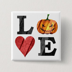 Badge Carré 5 Cm Halloween AMOUR avec effrayant Jack o'lantern