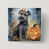 Badge Carré 5 Cm Halloween Chesapeake Bay Terrier Avec Citrouilles (Devant)