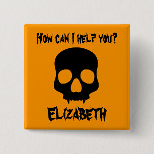 Badge Carré 5 Cm Halloween crâne croisé