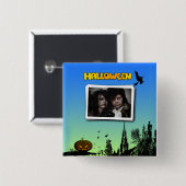 Badge Carré 5 Cm Halloween Dusk with Witch Ajouter cadre photo (Devant & derrière)