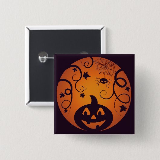 Badge Carré 5 Cm Halloween Jack-o'-lantern citrouille visage et ara (Devant & derrière)