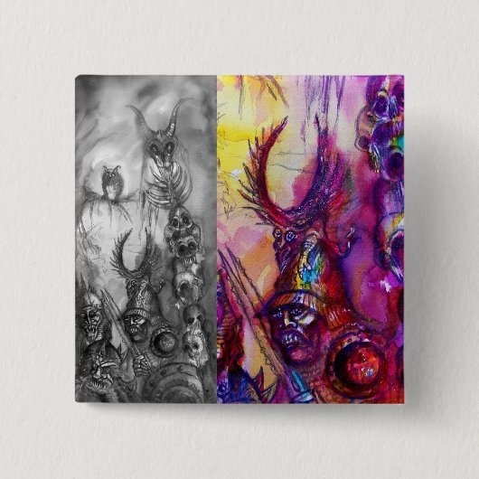 Badge Carré 5 Cm HALLOWEEN MONSTERS / ORK WAR Imaginaire (Devant)