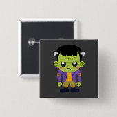 Badge Carré 5 Cm Halloween monstre Frankenstein Green (Devant & derrière)