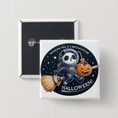 Badge Carré 5 Cm Halloween spectaculaire avec un panda bambou (Devant & derrière)
