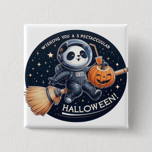 Badge Carré 5 Cm Halloween spectaculaire avec un panda bambou (Devant)