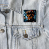Badge Carré 5 Cm Halloween Steampunk Gothique Jack-O-Lantern (En situation)