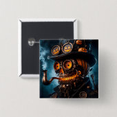 Badge Carré 5 Cm Halloween Steampunk Gothique Jack-O-Lantern (Devant & derrière)
