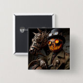 Badge Carré 5 Cm Halloween Steampunk Jack-O-Lantern Horseman (Devant & derrière)