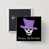 Badge Carré 5 Cm Halloween Whimsy Skeleton Skull Happy Halloween (Devant & derrière)