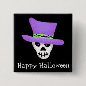 Badge Carré 5 Cm Halloween Whimsy Skeleton Skull Happy Halloween (Devant)