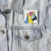 Badge Carré 5 Cm Halo tropical - Perroquet (En situation)
