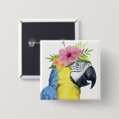 Badge Carré 5 Cm Halo tropical - Perroquet (Devant & derrière)
