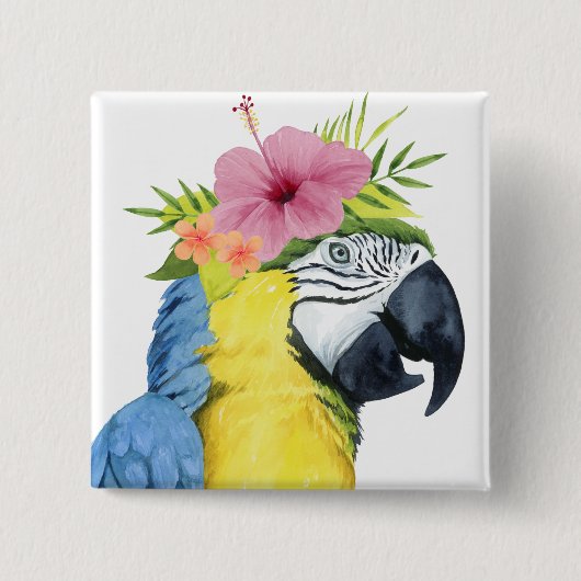 Badge Carré 5 Cm Halo tropical - Perroquet (Devant)