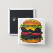 Badge Carré 5 Cm Hamburger de luxe double au fromage (Devant & derrière)