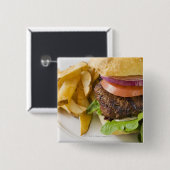 Badge Carré 5 Cm Hamburger et frites (Devant & derrière)