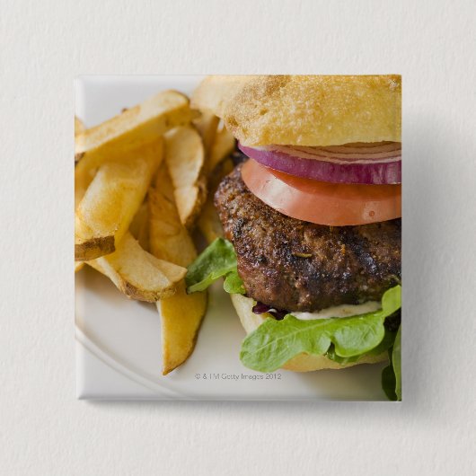 Badge Carré 5 Cm Hamburger et frites (Devant)