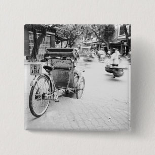Badge Carré 5 Cm Hanoi Viêt Nam, Cyclo dans le Vieux Hanoï