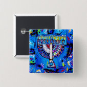 Badge Carré 5 Cm Hanoukka heureux Menorah (Devant & derrière)