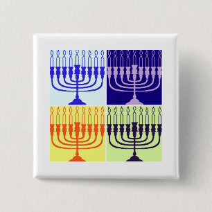Badge Carré 5 Cm Hanoukka Menorah