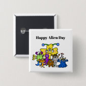 Badge Carré 5 Cm Happy Alien Day Button (Devant & derrière)