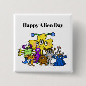 Badge Carré 5 Cm Happy Alien Day Button (Devant)