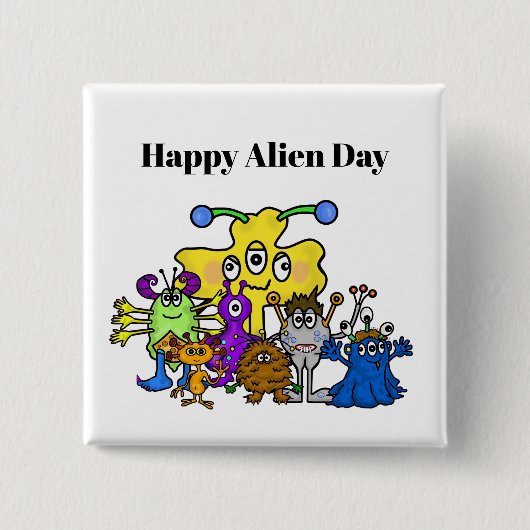 Badge Carré 5 Cm Happy Alien Day Button (Devant)