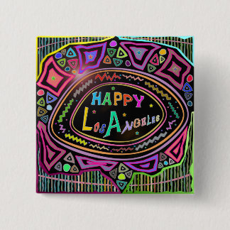 Badge Carré 5 Cm Happy Art : bouton "Happy Los Angeles"