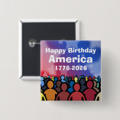 Badge Carré 5 Cm Happy Birthday America 1776 to 2026 (Devant & derrière)