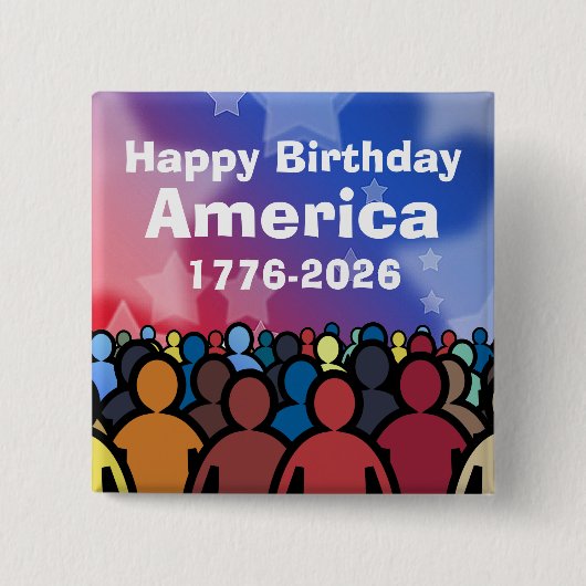 Badge Carré 5 Cm Happy Birthday America 1776 to 2026 (Devant)