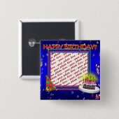 Badge Carré 5 Cm Happy Birthday With Confetti  Photo Frame (Devant & derrière)