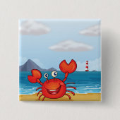 Badge Carré 5 Cm Happy Crab on Beach with Lighthouse (Devant)